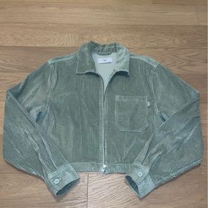 Aritzia TNA Light Green Corduroy Cropped Jacket